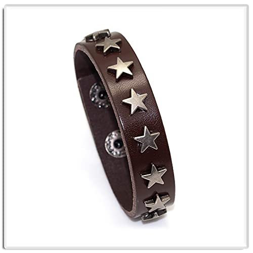 Image of Xusamss Hip Hop Alloy Star Wristband Leather Cuff Bracelet,7.5inches