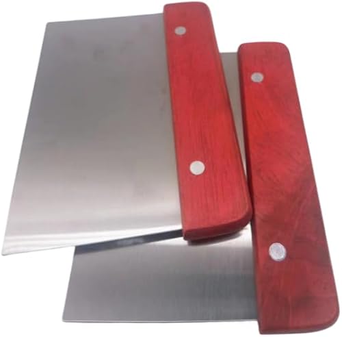 Cumuiu Cortador de banco de masa de 6 x 4 pulgadas, raspador de masa y cortador de acero inoxidable con mango de madera, paquete de 2 (2 unidades)