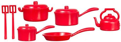 DOLLHOUSE MINIATURES 10 PC RED KITCHENWARE SET #G6208 image 3