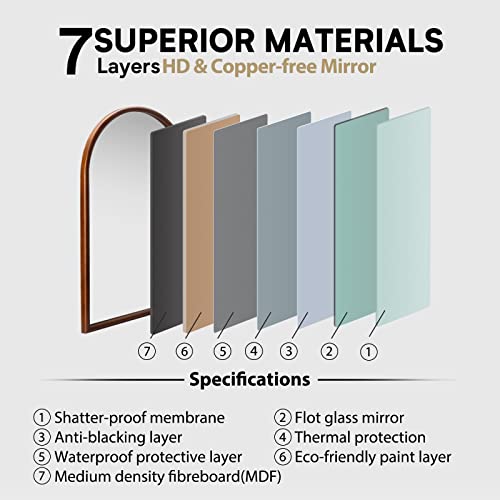 Howofurn Arched Wall Mounted Mirror, 20’’X30’’ Wood Frame Wall Mirror For Decor, Decoration Walnut Wall Mirror For Vertical Hang, Ideal For Bedroom, Enterway, Living Room, Bathroom #TOP5