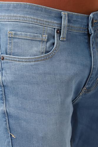 Image of Peter England Men's Slim Tapered Jeans | Heavy Wash Denim | Casual Wear | Modern Fit