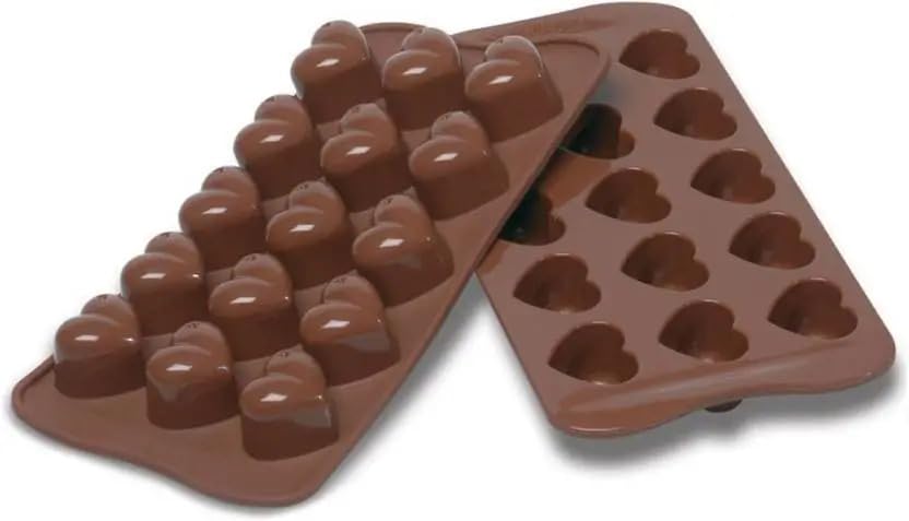 Image of Silicone Chocolate Molds, Breakable Mini Candy Bar, Heart Moulds, Chocolate Bar, 15 Cavity, Mix Design Mould for Cake, Jelly, Candy,Ice,Fondant Making - Pack of 4