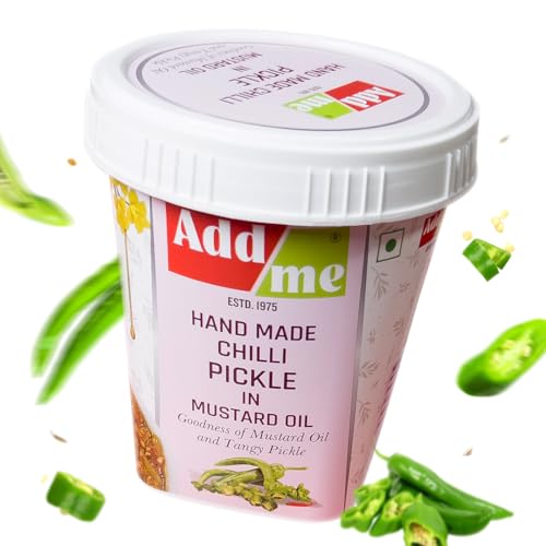 Image of Add Me Hand Made Chilli Pickle 500 g in Mustard Oil | kati hari mirchi ka achar Green Chili Mirch Pickles 500gm