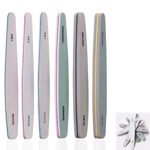 LUYING ネイルファイル 爪やすり セットネイルバッファー 爪磨き 両面タイプ ゼブラファイル スポンジバッファー6本 爪やすり #150#180#240グリット 100/180 220/280 6本セット ジェルネイル用 EVC素材