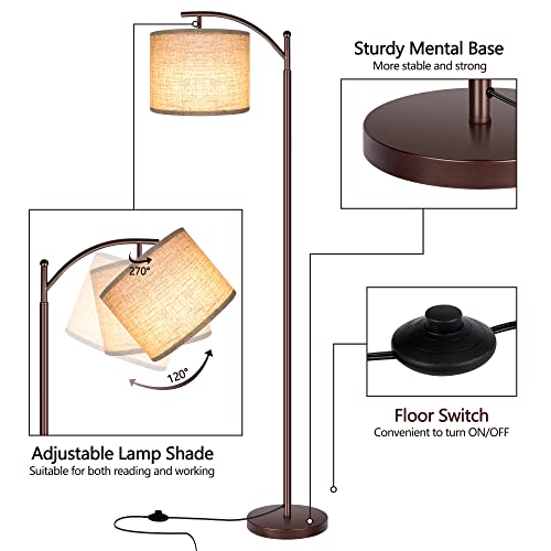 Rottogoon Floor Lamp for Living Room, LED Standing Lamp Tall Industrial Floor Lamp Reading for Bedroom, Office (9W LED Bulb, Beige Lampshade Included) -Oil-Rubbed Bronze