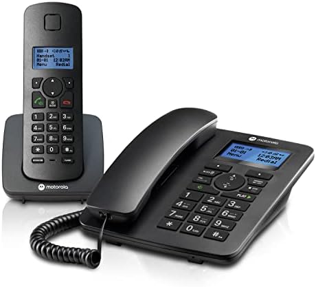 Motorola Voice C42 Corded Phone System + 1 Digital Cordless Handset w/Answering Machine, Call Block - Black (C4201)