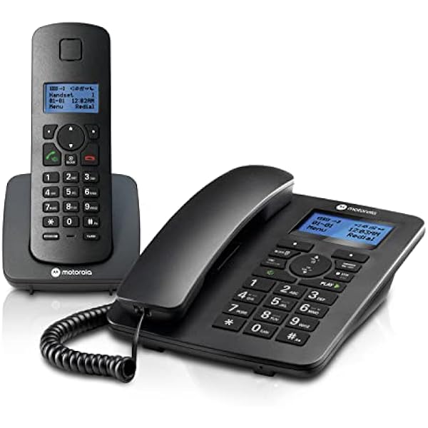 Motorola Voice - Telefon stacjonarny C4201 z cyfrową słuchawką bezprzewodową, trybem awaryjnym, przekierowaniem połączeń, podświetlanym wyświetlaczem
