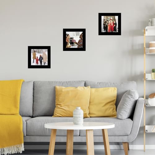 Image of JCJMY 4x4 Picture Frame Black for Wall Hanging or Tabletop, Wall Mounting Horizontally or Vertically, 4 x 4 Wall Gallery Poster Photo Frame with Shatter Resistant Plexiglass, Black