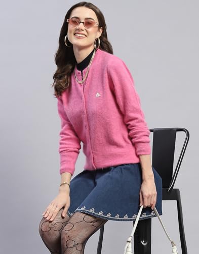 Image of Monte Carlo Women Regular Fit Full Sleeve Solid Round Neck Winter Cardigan (Pack of 1)