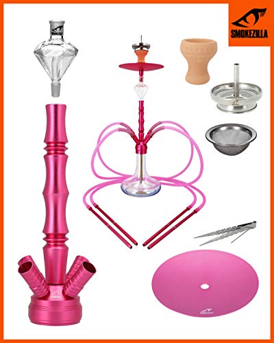 Smokezilla® MINYA 4S 4-Schlauch-Set Aluminium Shisha | Spitze Optik mit Shiny Clear Bowl und Diamond Molassefänger… – Bild 8