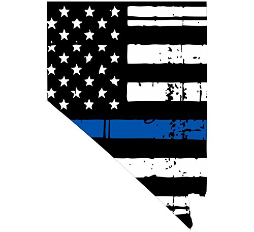 Nevada Tattered Thin Blue line us Flag Honoring Our Men & Women of Law Enforcement car Symbol Sticker Decal die Cut Vinyl Window Computer - Made and Shipped in USA