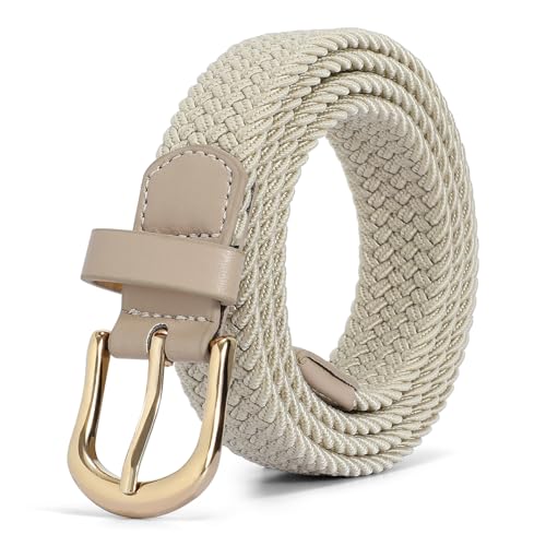JASGOOD Women Braided Woven Elastic Belt, 1" Narrow Width Woven Fabric Stretch Belt for Jeans