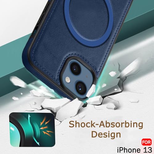 Image of TheGiftKart Genuine Leather Finish Back Cover Case for iPhone 13 | Shockproof Design | Raised Edges for Camera & Screen Protection | Stunning Minimalist Design Case Cover (MagSafe Compatible, Blue)
