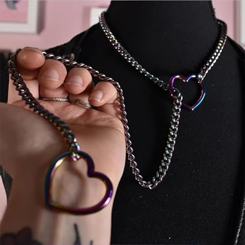 Heart O-ring Slip Chain Necklace for Women Punk Rock Stainless Steel Cuban Long Handmade Necklace Y-NecklaceJewelry Gifts Adjustable Lariat Y-Necklace Heart Locker With Key3