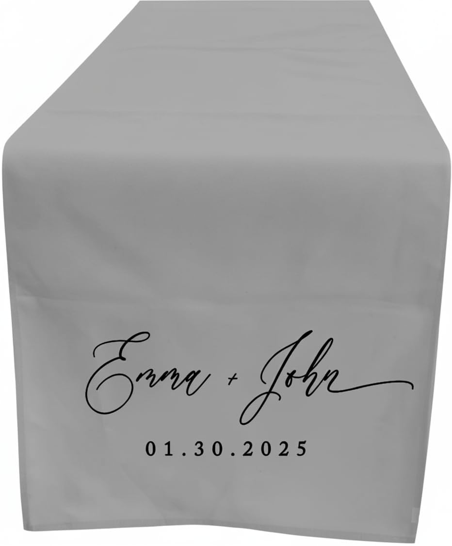 T-SHIRT DESIGN STUDIO - Customized Table Runner – Personalized Text / Logo, Printed Name Design for Business, Tradeshow, Events, Exhibition, Weddings (Grey, 33x150cm)