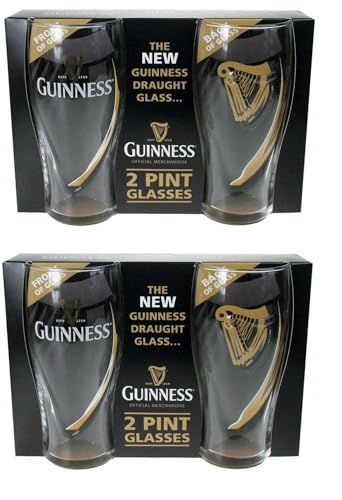 Guinness Official Merchandise, Gravity Glass Design, 4 Pack Pint Glasses