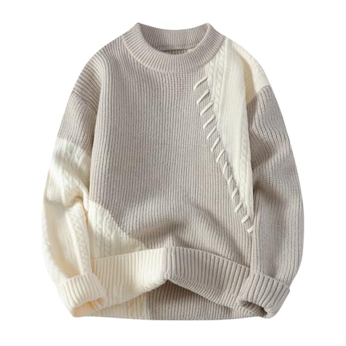 Men's Graphic Sweater Colorblock Patchwork Unisex Round Neck Long Sleeve Casual Tunic Ribbed Knit Pullover Streetwear