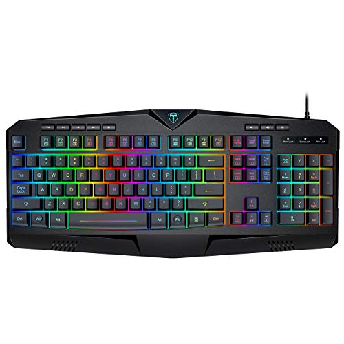 PICTEK RGB Wired Gaming Keyboard, Crater Architecture Backlit Computer Keyboard with 8 Independent