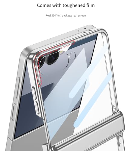 Image of Midkart Magnetic Case Compatible with Samsung Galaxy Z Flip 7 Release 2025 Hinge Protection Electroplated Anti-Yellowing Camera Protection Cover, Transparent & Black