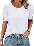 Womens Tops Short Sleeve Shirts with Buttons Spring Fashion Blouses Dressy Casual Plus Size Summer Outfits Travel Essentials White XL