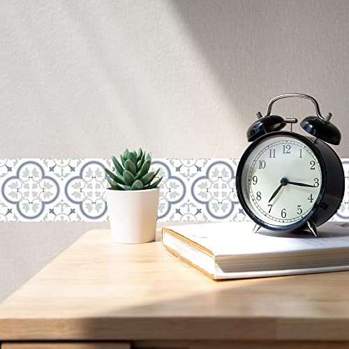 Decorative Tile Stickers Diy For Home Decor- (Pack Of 25) 4X4 Inch Easy To Peel And Stick Vinyl Tile Decals - Matte Finish Laminated For Kitchen Wall Stairs Furniture Staircase(Grey And Blue、White) #TOP6