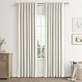 Joywell Natural Beige Blackout Pinch Pleated Linen Curtains 84 Inch Length 2 Panels 100% Blackout Pleated Curtains Boho Neutral Cream Back Tab Drapes with Hooks for Lixing Room,W40 x L84