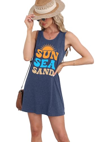Image of Summer Tank Dress for Women Sunset Palm Tree Beach Vacation Cover Up