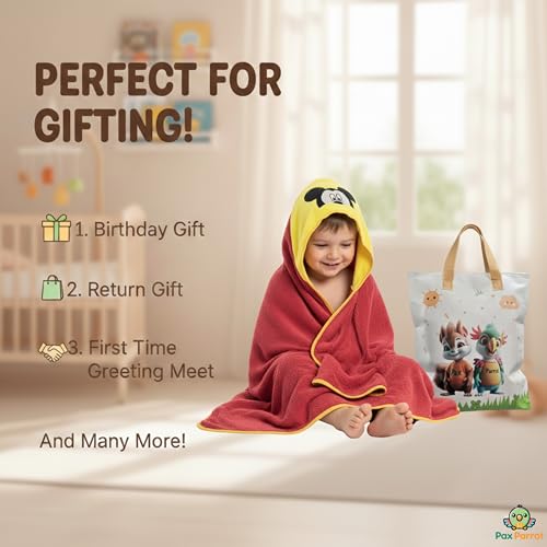 Image of Ultra-Soft Baby Hooded Towel - Coral Velvet Wrap Your Little One in Softness and Joy, Hypoallergenic & Super Absorbent Bath Wrap for Newborns & Toddlers | Cute Animal Design (0-5 Years) (Red & Yellow)