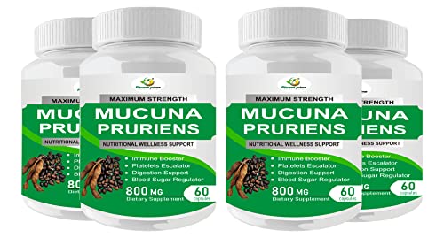 Image of Mucuna Pruriens Extract 800mg Capsules for Digestion Support & Immune Booster with L-Dopa, Natural Mood Stabilizer, Vegetarian, 240 Capsules (Pack of 4)