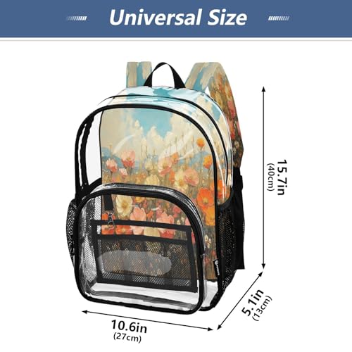Wild Flowers Oil Painting Clear Backpack - Stadium Approved Large 15.7-inch Waterproof Transparent Bag for Sports, Concerts, Work, Travel#2334
