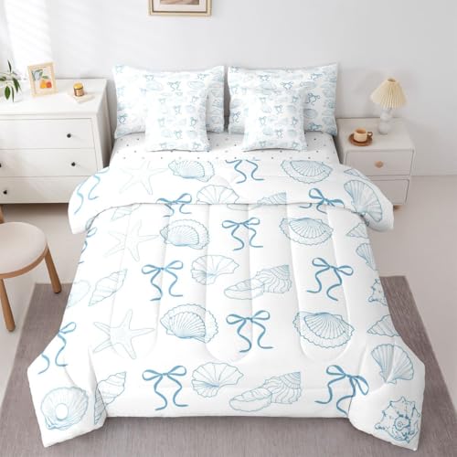Feelyou Blue Ocean Beach Queen Comforter Set with Sheets for