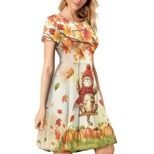 Image of AFPANQZ Womens Casual Summer Lightweight Vintage Dress Short Sleeve Midi Dress Knee-Long Luxury Formal Dress