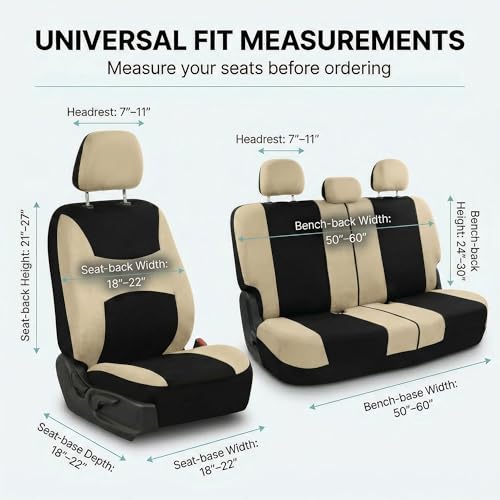 Image of FH Group Car Seat Covers Rear Set Cloth - Universal Fit Automotive Seat Covers, Low Back Front Seat Covers, Solid Back Seat Cover, Washable Car Seat Cover for SUV, Sedan and Van Beige