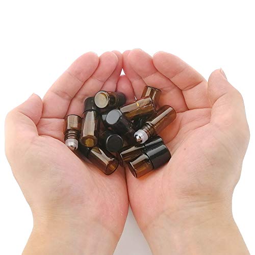 50 Pack 1ml Amber Glass Vials Roll On Bottle,Glass Roller Bottle With Stainless Steel Roller Ball,Black Cap Lid-Perfect Sample For Essential Oils,Aromatherapy,No Leak,Free Opener&Dropper3
