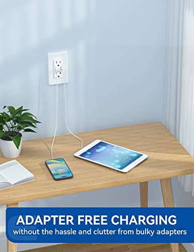 Elegrp Usb Wall Outlets Receptacles, Usb C Port Supports 20W Power Delivery For Iphone 12/13/14 Series, Matte White 15 Amp Outlet With Usb Ports, Ul Listed, Screwless Wall Plate Included, 1 Pack #TOP6