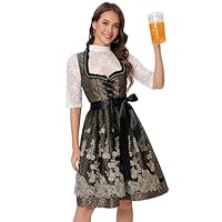 YesFashion Dirndl Damen Midi Trachtenkleid Trachtenmode Trachtenrock Kleid für Oktoberfest Besondere Anlässe Schwarz 42