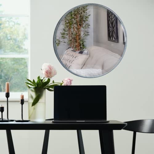 Image of Quality Glass Metal Frame Round Wall Mirror Royal Mirror Home Decorative Mirror Modern Mirror Living Room Mirror Wall Mirror Bathroom Mirror Size 30x30 inches Color Silver MF 52