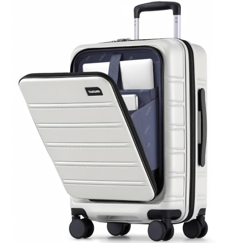 Image of TAKUMI Suitcases with Wheels, Expandable Carry on Luggage, White, 20 Inch | Airline Approved for Travel, Business Trip, Front Pocket, Impact Resistant Hardshell, 360 Double Spinner Wheels, TSA Lock
