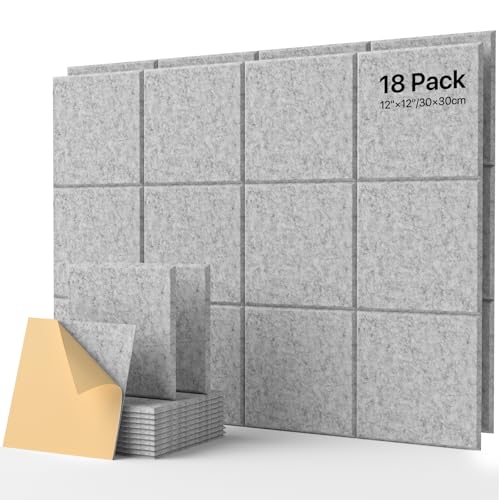 Image of Soundsbay Self-Adhesive Soundproof Wall Panels 18 Pack 12 inchx12 inch Black | Square Acoustic Panels, 150kg /m High Density Covers 18 sq ft, Sound Proof Panels for Walls, Home Office, Bedroom