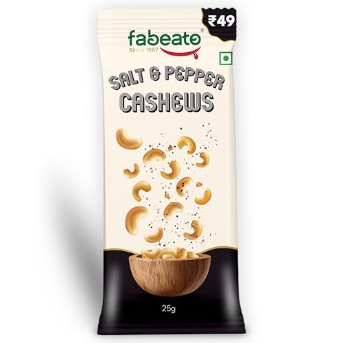 Image of Fabeato Munch on the Go Snack Premium Salt and Pepper Cashews | Crunchy| Protein-Packed Each Pouch 25g | Pack of 10
