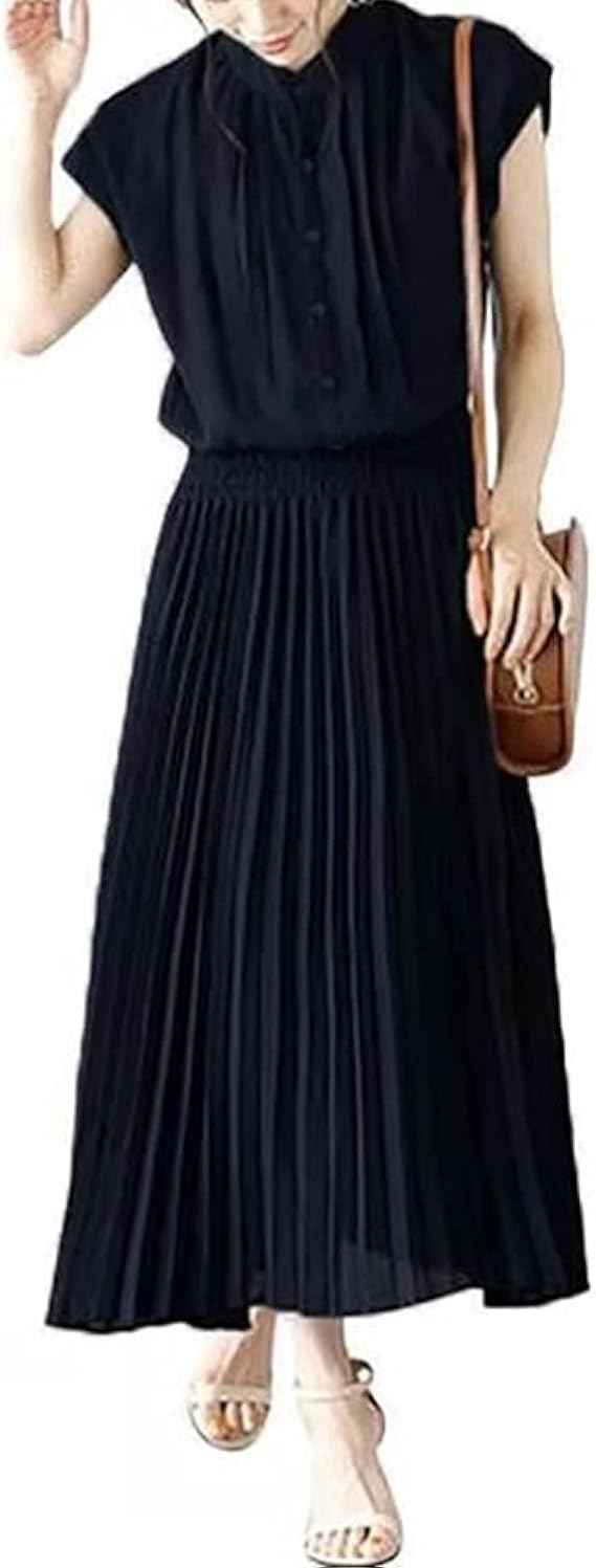 Amazon Co Jp Qinzquic コンフォート プリーツワンピース ロング シフォンワンピース レディース 通勤着 夏 大きいサイズ 服 ファッション小物