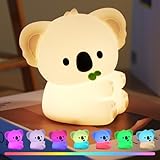 LUTW Cute Koala Night Light for Kids Rechargeable, Battery Operated Nightlight 3 Level Dimmable with RGB&Timer, Silicone Touch Nursery Lamp for Baby Girls Boys Bedroom Gifts