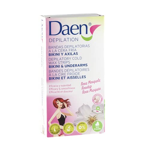 Bandas depilatorias bikini axilas daen 16 unidades.