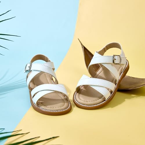Image of Kolan Toddler Girl Sandals Open Toe Flat Princess Dress Shoes Little Kids