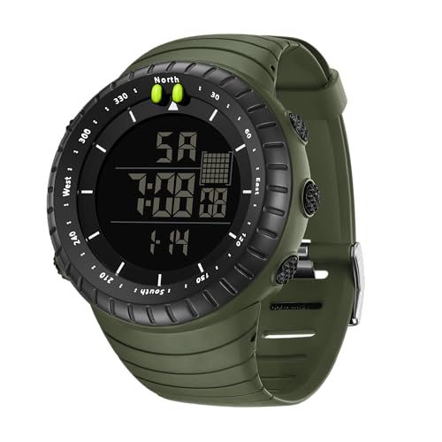 Reloj deportivo digital impermeable con retroiluminación LED, alarma, fecha, reloj militar para hombre, color verde, 50 milímetros, correa