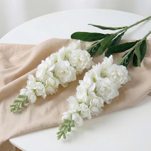 Image of Decor & More 2 PCS Realistic Silk Delphinium Long Stem Artificial Flowers Bunch Without Pot | Artificial Flower for Decoration | Long Artificial Flowers for Big Vase | Home & Restaurant (Without Pot)