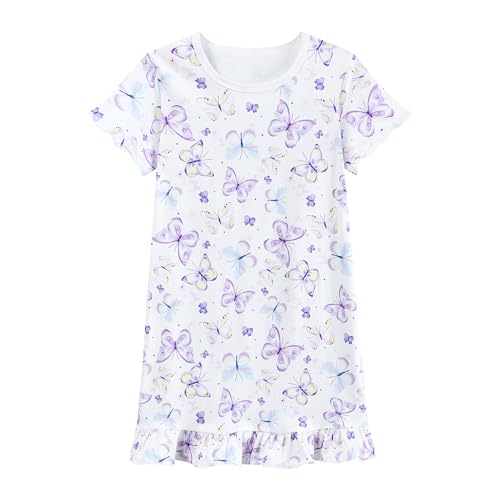 Little Hand Girls Summer Nightgowns Butterfly Mermaid Cherry Nightdress for Kid Sleepwear Short Sleeve Sleepdress 2-10 Years