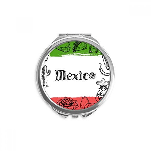 Miroir mexique cactus sketch rond portable de poche en métal multicolore