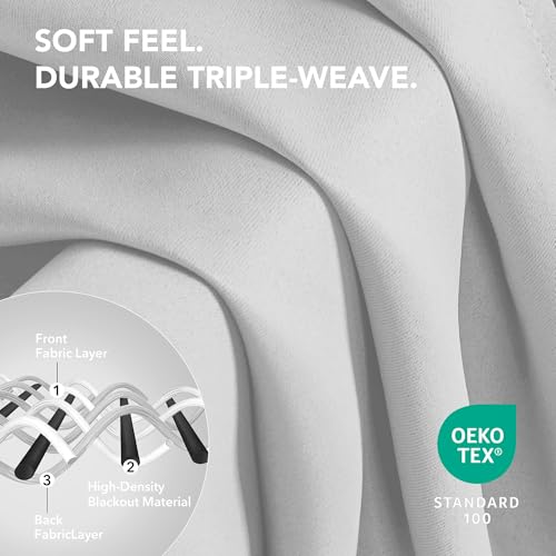 Image of Deconovo White Curtains 45 Inch Length, Short Curtains, Grommet Top, Blackout Drapes for Kitchen Window (Greyish White, 52x45 Inch, 2 Panels)