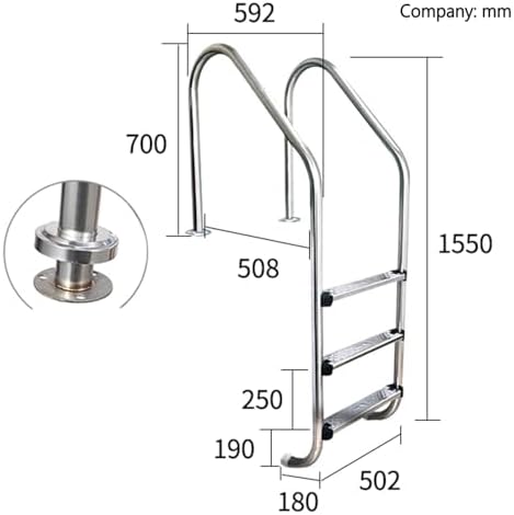 Level 3 Swimming Pool Ladder, 3-Step Stainless Steel Steps for In-Ground Pools, Non-Slip Treads, Ergonomic Design, Easy Assembly for Indoor/Outdoor Use